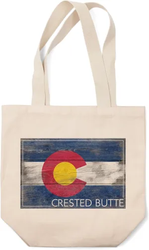 Lantern Press Crested Butte, Colorado, Rustic Colorado State Flag (100% Cotton Canvas Reusable Tote Bag)