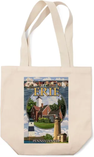 Lantern Press Erie, Pennsylvania, Montage Scenes (100% Cotton Canvas Reusable Tote Bag)