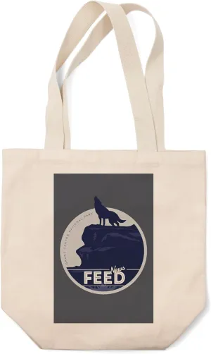 Lantern Press Grand Canyon National Park, Arizona, News Feed, Howling Wolf, (100% Cotton Canvas Reusable Tote Bag)