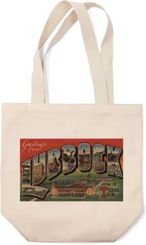Lantern Press Lubbock, Texas, Greetings from Texas Tech, Vintage Travel Advertisement (100% Cotton Canvas Reusable Tote Bag)