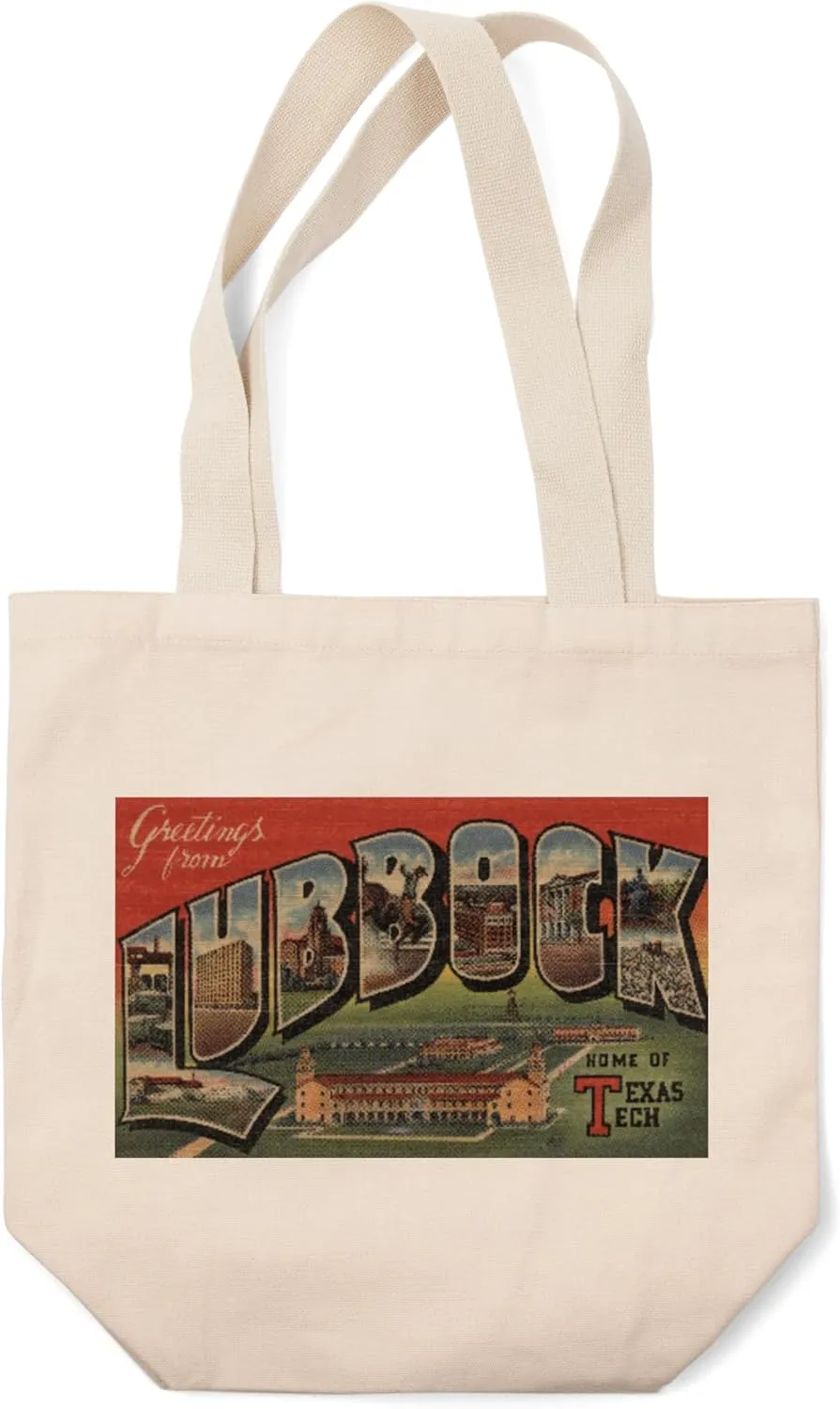 Lantern Press Lubbock, Texas, Greetings from Texas Tech, Vintage Travel Advertisement (100% Cotton Canvas Reusable Tote Bag)