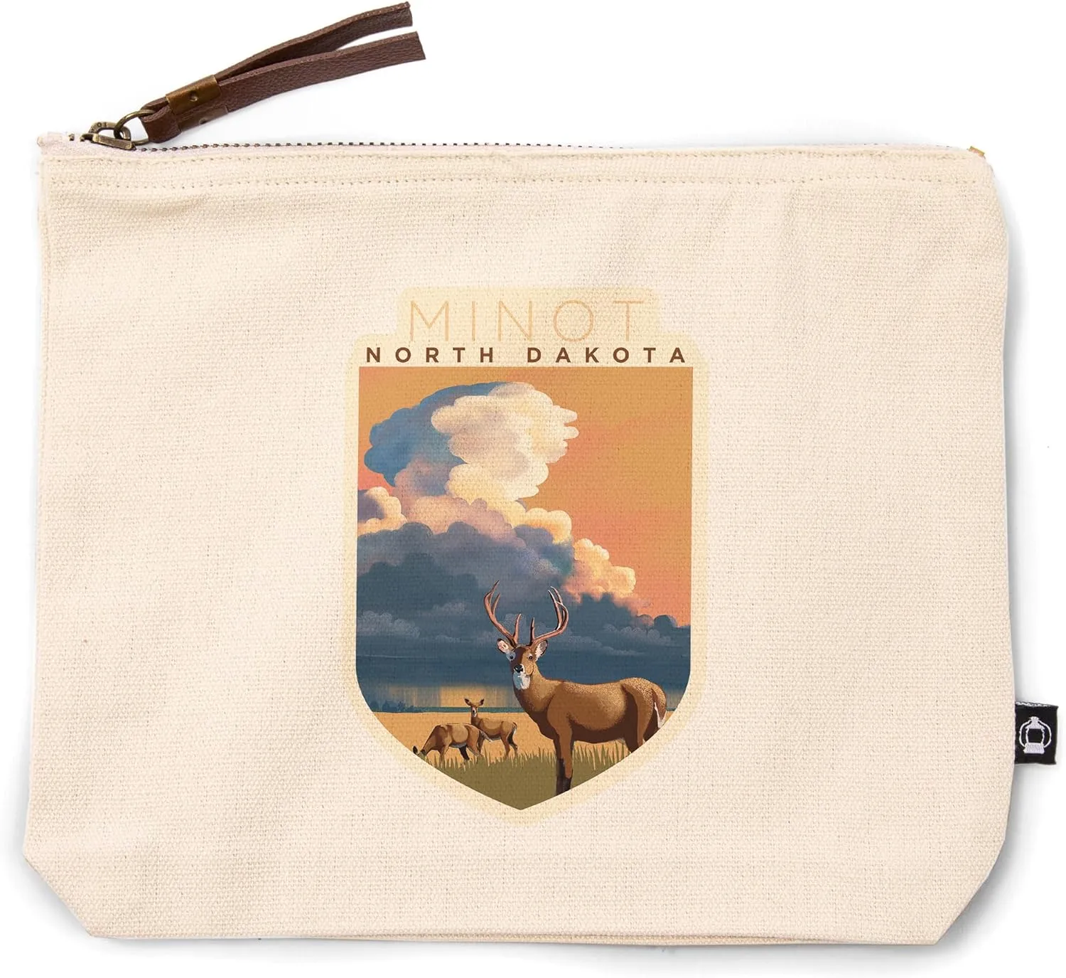 Lantern Press Minot, North Dakota, White-Tailed Deer and Rain Cloud, Lithograph, 100% Cotton Zipper Pouch, Travel Accessory, Go Bag