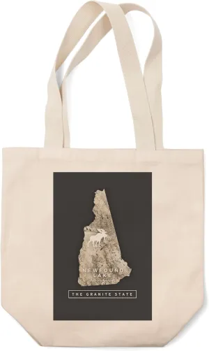 Lantern Press Newfound Lake, New Hampshire, Granite State Cutout, (100% Cotton Canvas Reusable Tote Bag)