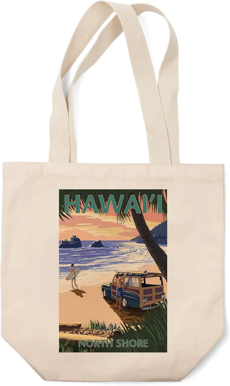 Lantern Press North Shore, Hawai'i, Woody on Beach (100% Cotton Canvas Reusable Tote Bag)