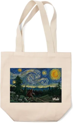 Lantern Press Utah, Starry Night, Bigfoot (100% Cotton Canvas Reusable Tote Bag)
