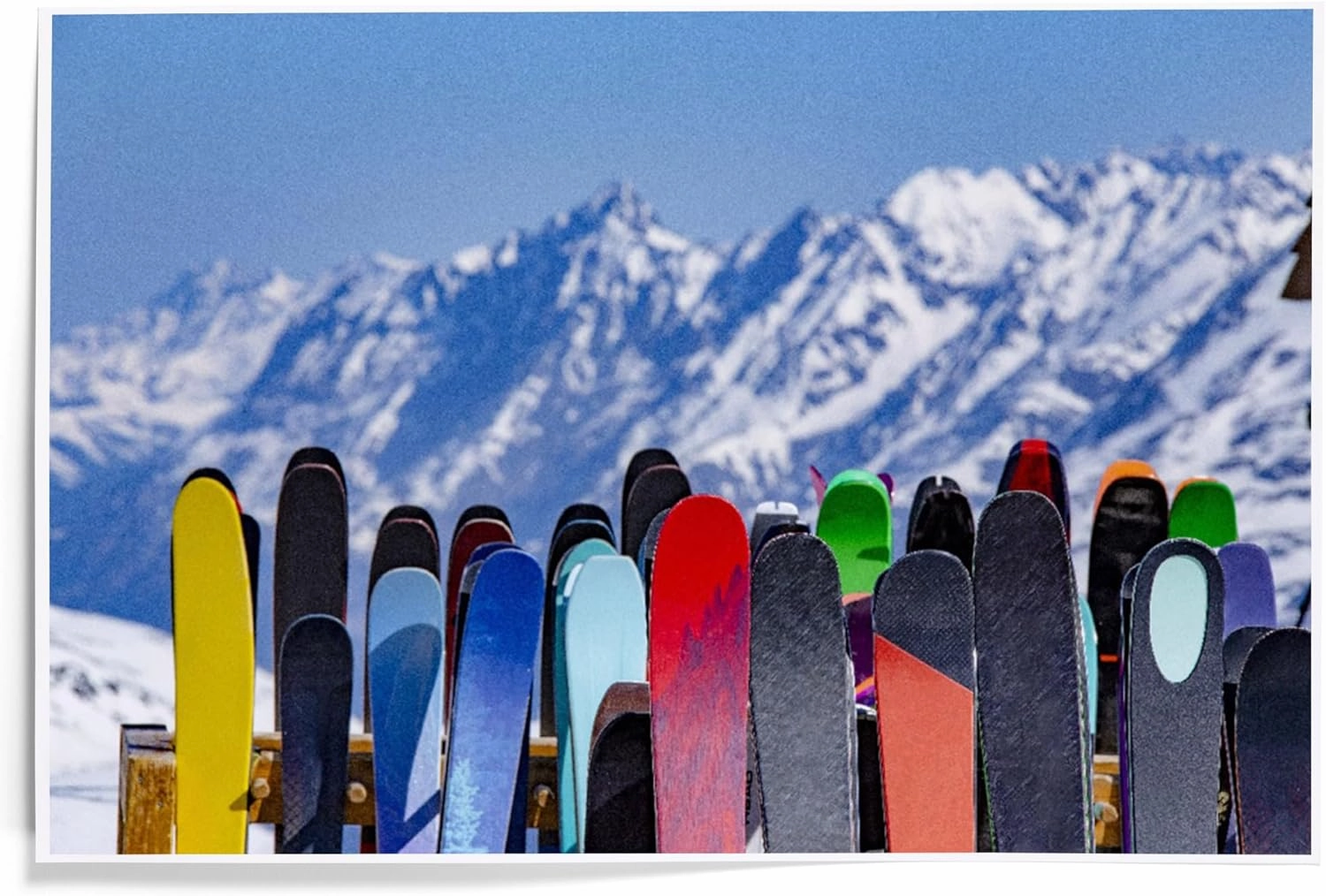 Lantern Press 12x18 Inch Art Print, Full Ski Rack and Snowy Mountain Range