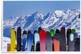 Lantern Press 12x18 Inch Art Print, Full Ski Rack and Snowy Mountain Range