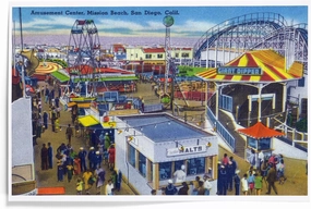 Lantern Press 12x18 Inch Art Print, San Diego, California, Mission Beach Amusement Center Scene, Vintage Halftone