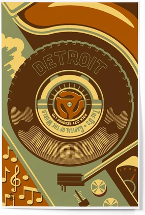 Lantern Press 12x18 Inch Art Print Wall Decor, Detroit, Michigan, Motown and Motor City