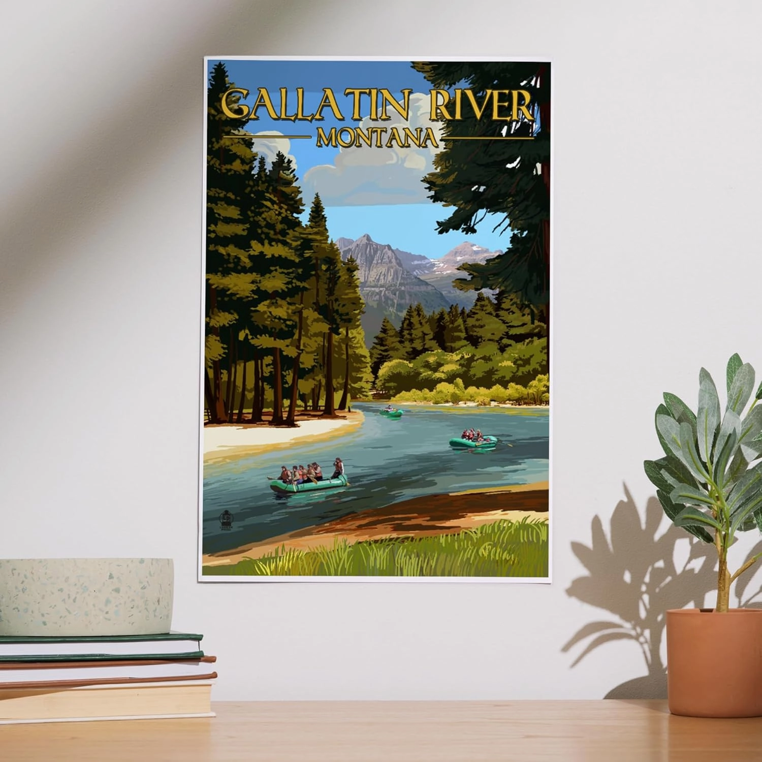 Lantern Press 12x18 Inch Art Print Wall Decor, Gallatin River, Montana, River Rafting