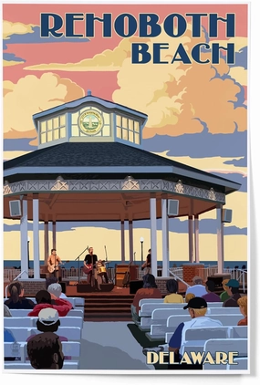 Lantern Press 12x18 Inch Art Print Wall Decor, Rehoboth Beach, Delaware, Bandstand