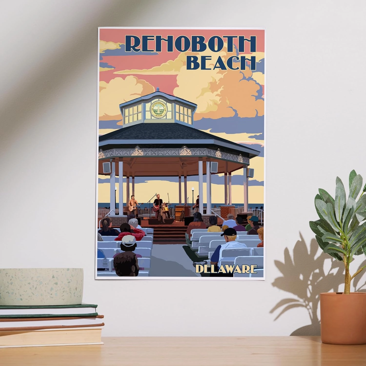 Lantern Press 12x18 Inch Art Print Wall Decor, Rehoboth Beach, Delaware, Bandstand