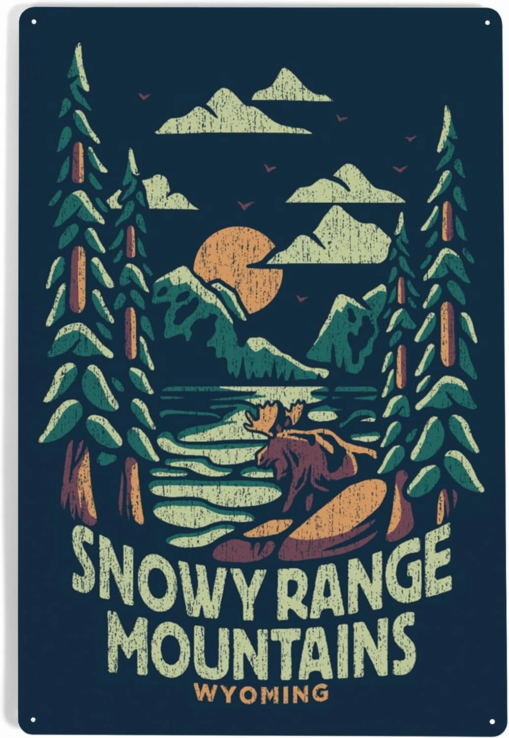 Lantern Press 12x18 Inch Metal Sign, Snowy Range Mountains, Wyoming, Distress Vector Shapes
