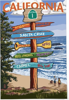Lantern Press 24x36 Inch Giclee Art Print Wall Decor, Santa Cruz, California, Destinations Sign