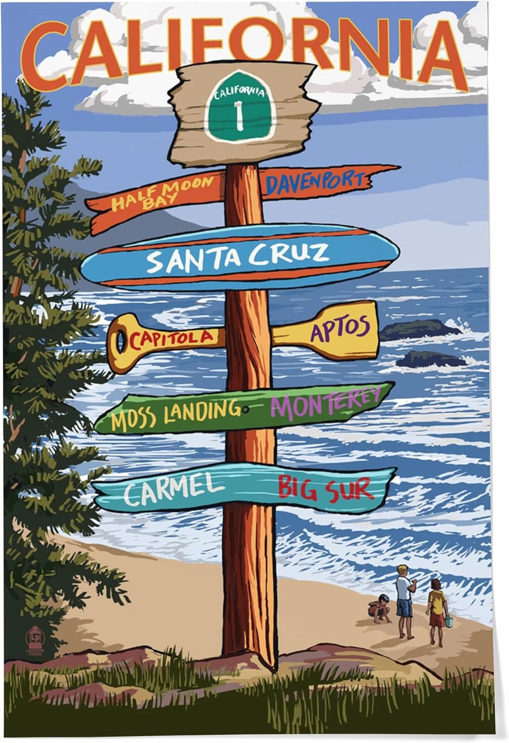 Lantern Press 24x36 Inch Giclee Art Print Wall Decor, Santa Cruz, California, Destinations Sign