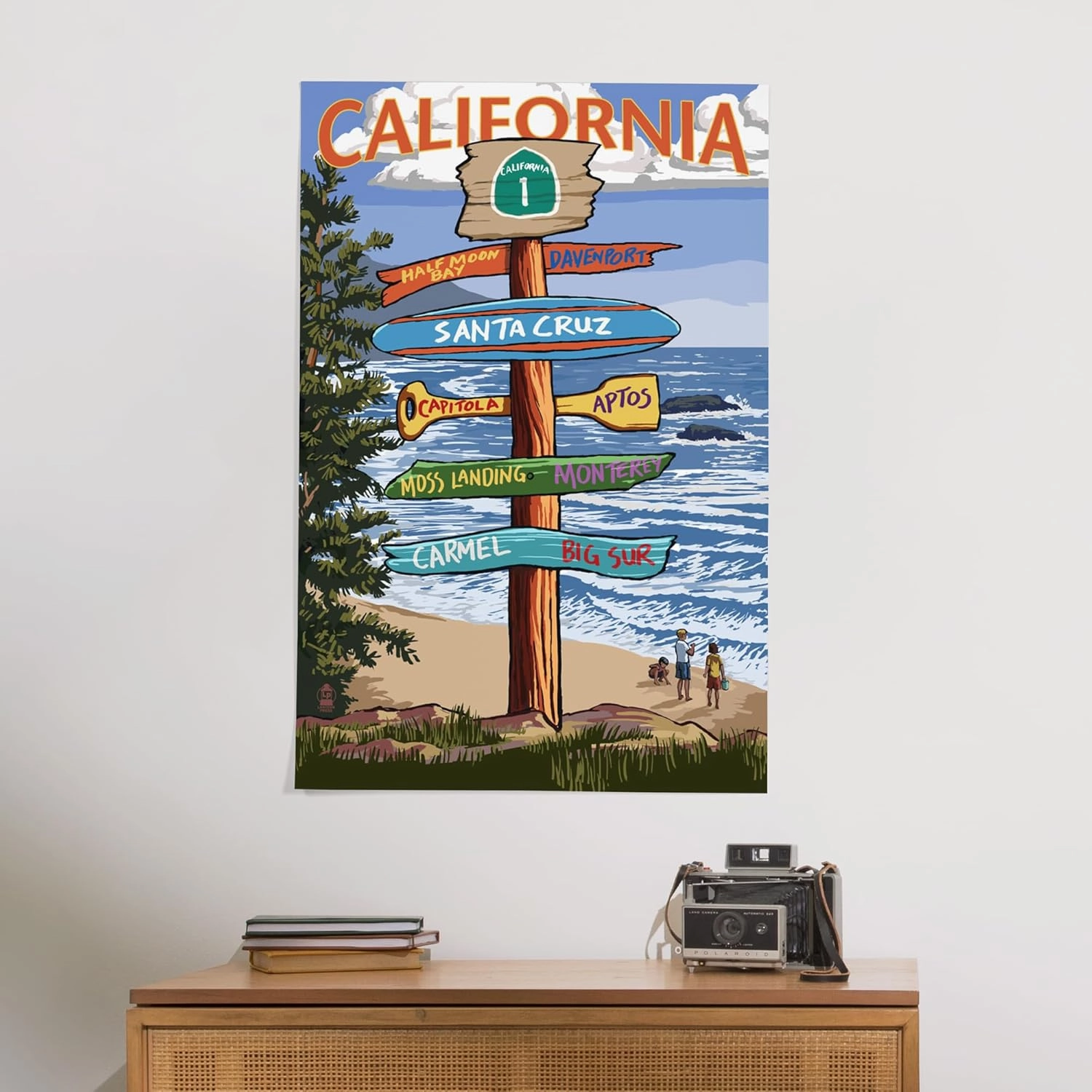 Lantern Press 24x36 Inch Giclee Art Print Wall Decor, Santa Cruz, California, Destinations Sign