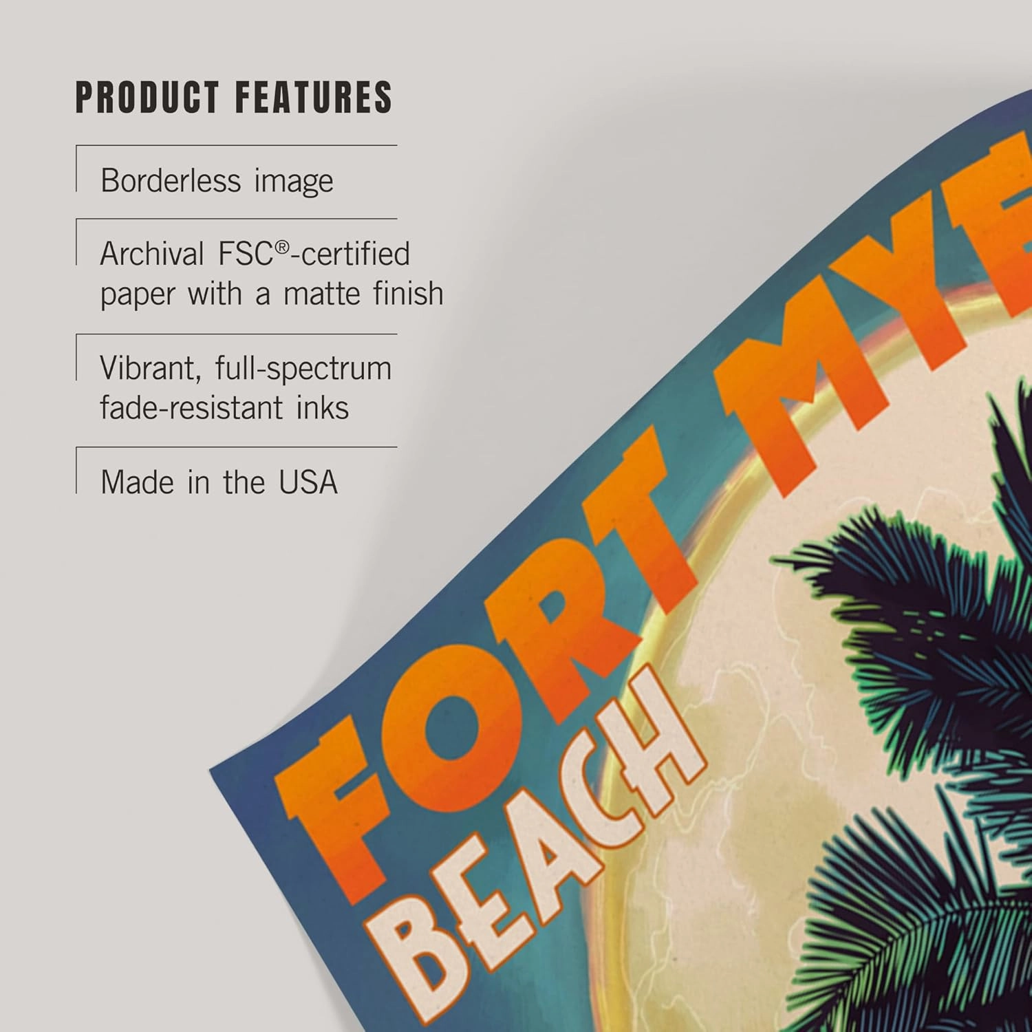 Lantern Press 36x54 Inch Giclee Art Print Wall Decor, Fort Myers Beach, Florida, Palms and Moon Sunset