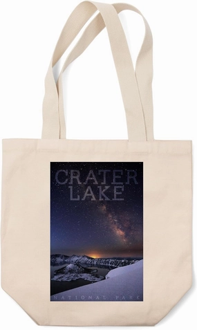 Lantern Press Crater Lake National Park, Oregon, Milky Way (100% Cotton Canvas Reusable Tote Bag)