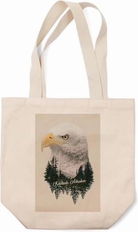 Lantern Press Kodiak, Alaska, Eagle, Double Exposure (100% Cotton Canvas Reusable Tote Bag)