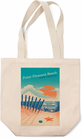 Lantern Press Point Plesant Beach, New Jersey, Sun-Faded Shoreline Collection, Glowing Shore (100% Cotton Canvas Reusable Tote Bag)