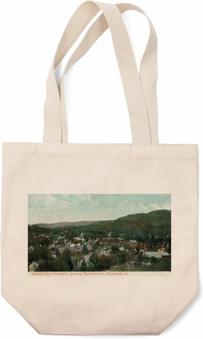 Lantern Press Woodstock, Vermont, Aerial View of The Town Showing The Woodstock Inn (100% Cotton Canvas Reusable Tote Bag)
