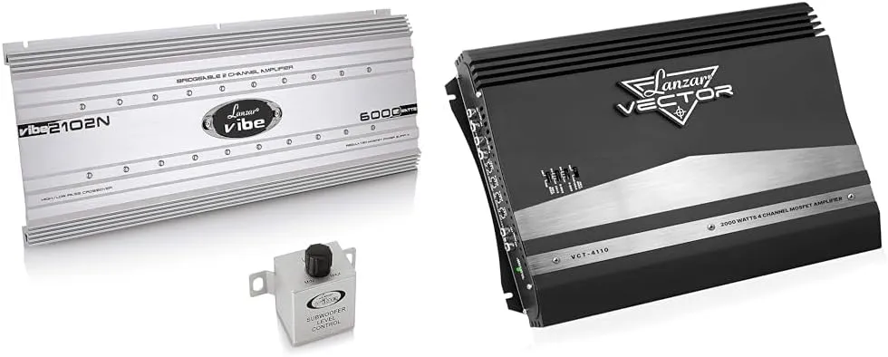Lanzar 2 Channel 6000 Watt Car Stereo Amp and 4 Channel 2000 Watt Slim Car Audio Amplifier Bundle