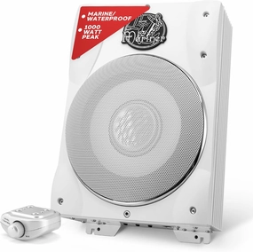 Lanzar 8" Subwoofer, 1000W Low-Profile Marine Waterproof Car Subwoofer with Built-in Amplifier, Adjustable Bass Boost, Remote Level Control, RCA Input, Phase Shift (14.5" x 9.5" x 3")