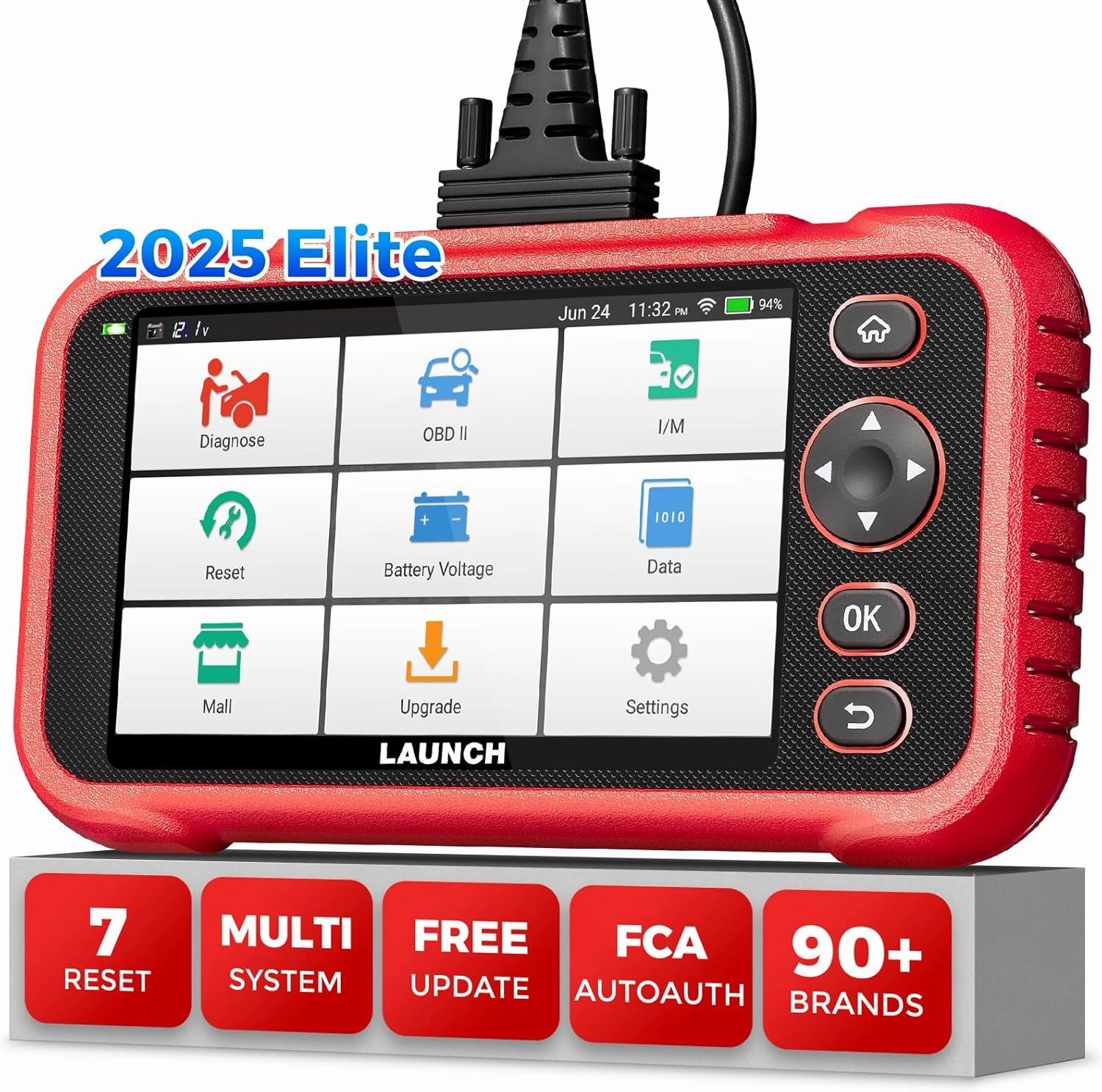 LAUNCH OBD2 Scanner CRP123I V2.0 Elite,2025 Lifetime Free Update Engine ABS SRS AT Diagnostics Tool with 7 Resets,Oil/Throttle/SAS/BMS/EPB/DPF Reset/ABS Bleeding Car Scanner,Battery Test,FCA SGW