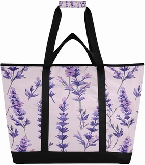 Lavender Reusable Insulated Lunchbox Cooler Bag, Leakproof Kitchen Grocery Bag Collapsible Portable Cooler Tote Bag for Picnic, Camping, Office, Travel