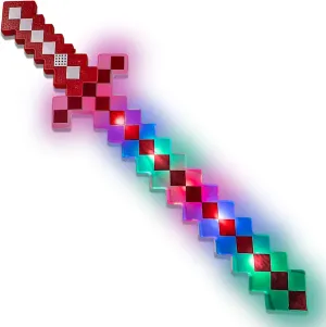 LED Light Up Pixel 8-Bit Toy Sword for Kids (Red, 24")
