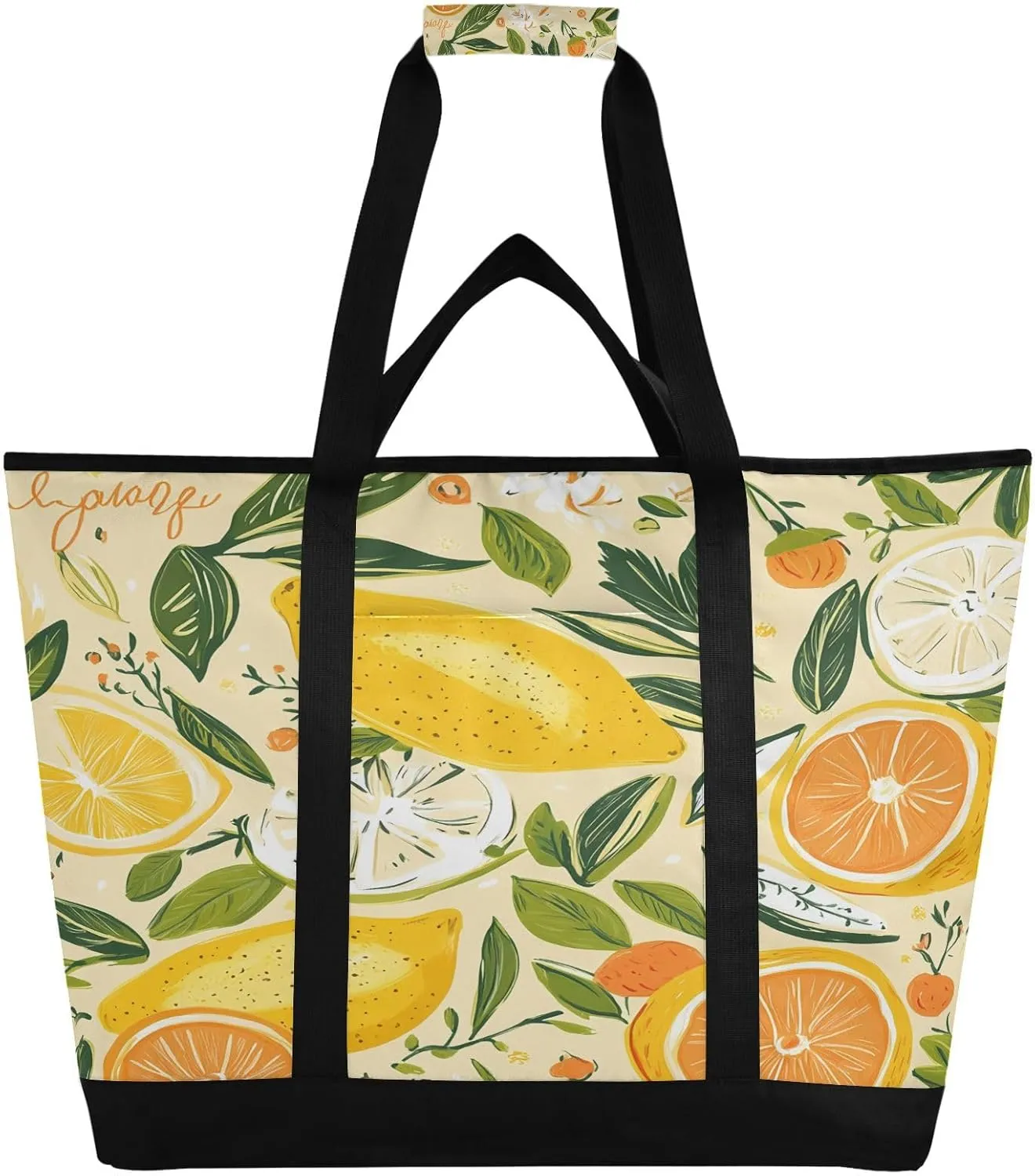 Lemon and Orange Pattern Reusable Insulated Lunchbox Cooler Bag, Leakproof Kitchen Grocery Bag Collapsible Portable Cooler Tote Bag for Picnic, Camping, Office, Travel