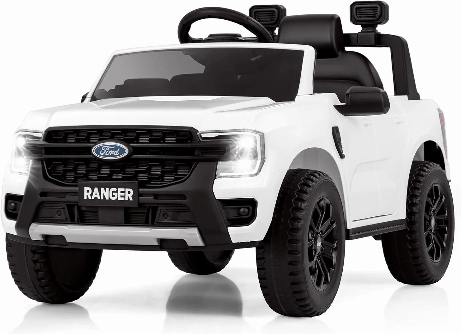 Licensed Ford Ranger Ride on Car for Kids by OLAKIDS, 12V Electric Vehicle Truck with Remote Control, Toddlers Battery Powered Toy with 2 Speeds Wheels Suspension Storage Space Bluetooth USB (White)