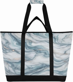 Light Blue Marble Reusable Insulated Lunchbox Cooler Bag, Leakproof Kitchen Grocery Bag Collapsible Portable Cooler Tote Bag for Picnic, Camping, Office, Travel