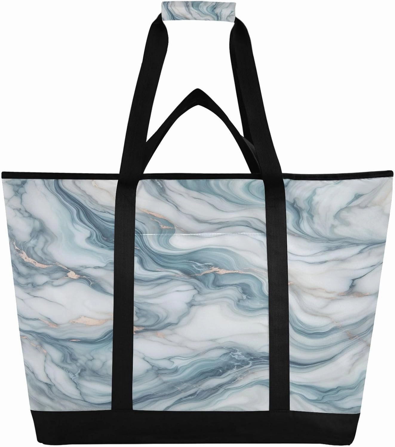 Light Blue Marble Reusable Insulated Lunchbox Cooler Bag, Leakproof Kitchen Grocery Bag Collapsible Portable Cooler Tote Bag for Picnic, Camping, Office, Travel