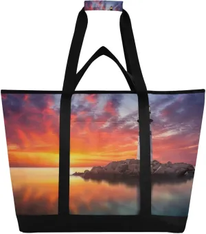 Lighthouse Reusable Insulated Lunchbox Cooler Bag, Leakproof Kitchen Grocery Bag Collapsible Portable Cooler Tote Bag for Picnic, Camping, Office, Travel