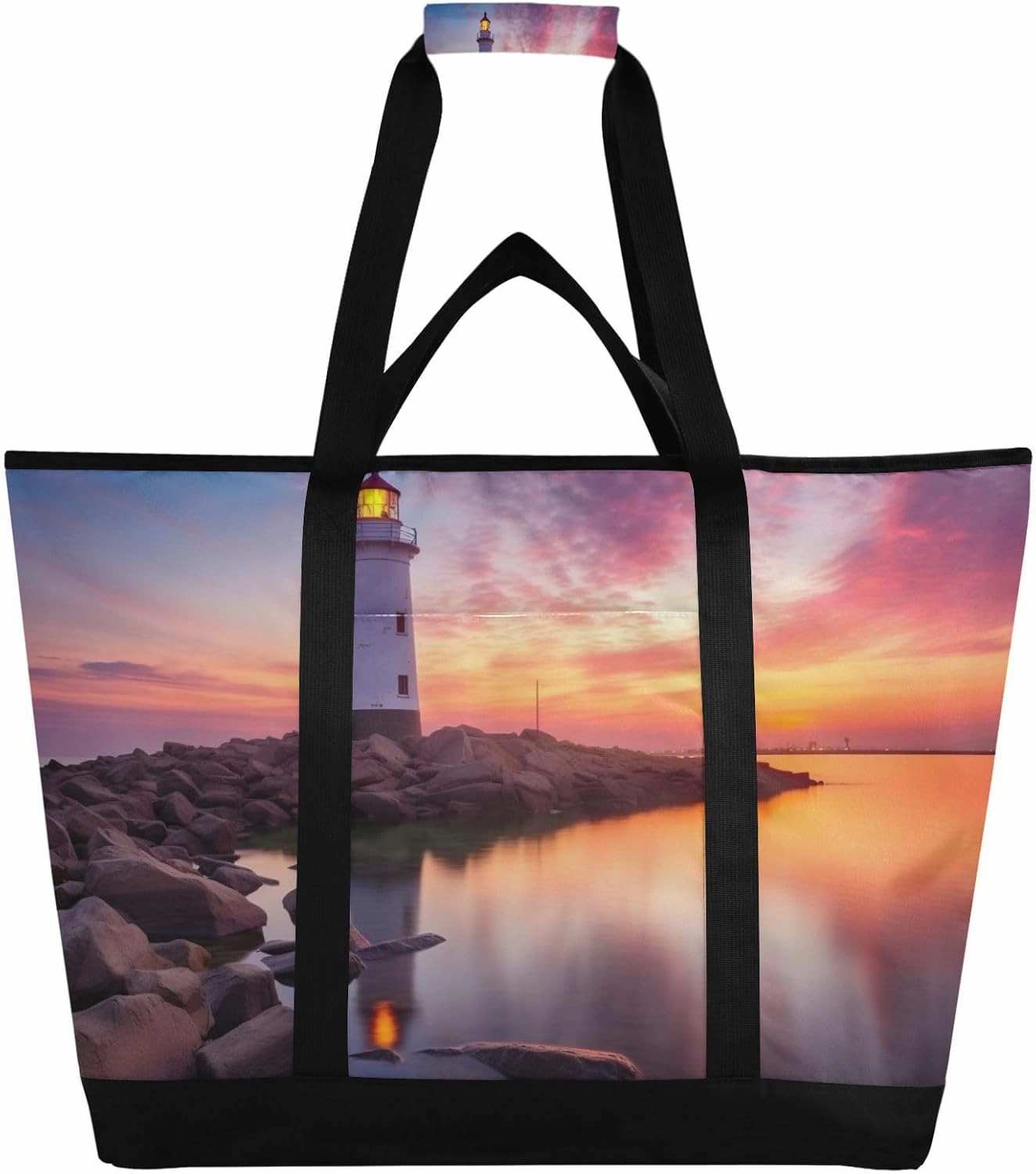 Lighthouse Reusable Insulated Lunchbox Cooler Bag, Leakproof Kitchen Grocery Bag Collapsible Portable Cooler Tote Bag for Picnic, Camping, Office, Travel