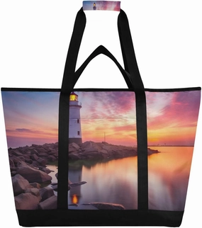 Lighthouse Reusable Insulated Lunchbox Cooler Bag, Leakproof Kitchen Grocery Bag Collapsible Portable Cooler Tote Bag for Picnic, Camping, Office, Travel