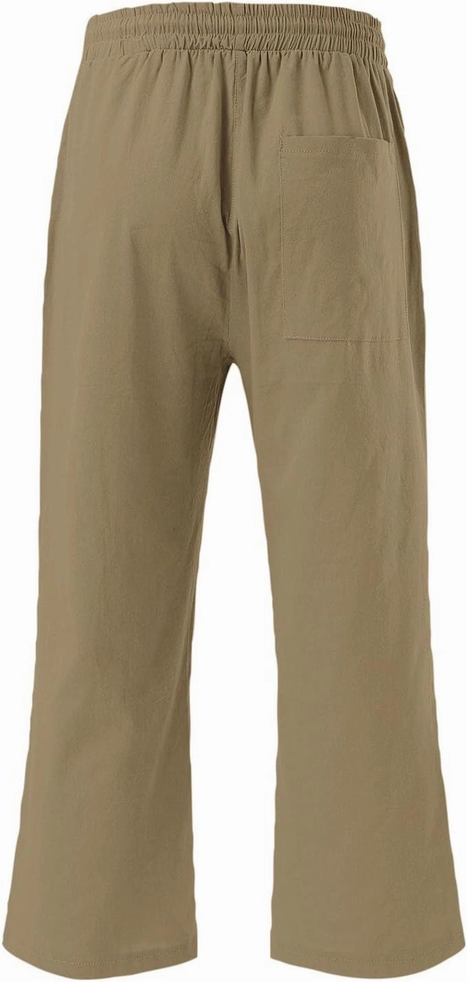 Linen Capri Pants for Women High Waist Drawstring Straight Leg Lounge Pants Summer Fashion Beach Capris with Pockets