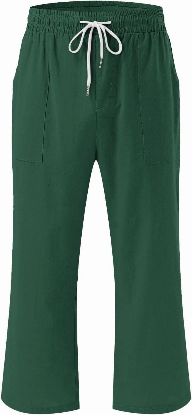 Linen Capri Pants for Women High Waist Drawstring Straight Leg Lounge Pants Summer Fashion Beach Capris with Pockets