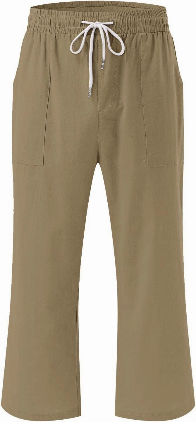 Linen Capri Pants for Women High Waist Drawstring Straight Leg Lounge Pants Summer Fashion Beach Capris with Pockets