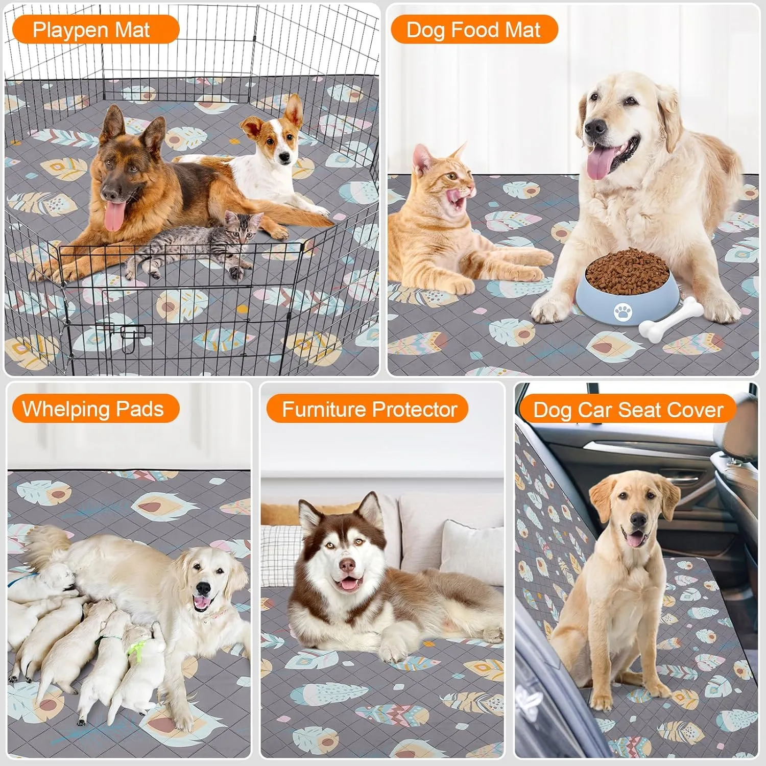 LOOBANI Washable Pee Pads for Dogs, 2 Pack Ultra-Absorbent and Leak-Proof Whelping Mats, Non-Slip Reusable Puppy Pads, Waterproof Puppy Training Mats for Playpen, Crate, Housebreak, 36x36in, Gray