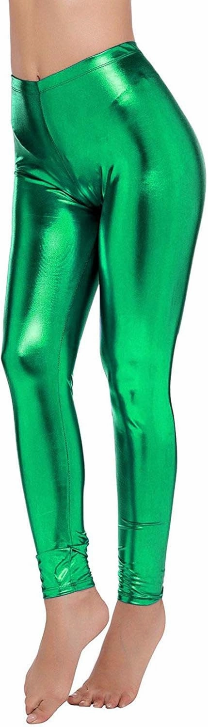Loxdonz Women Wet Look Shiny Metallic Leggings Liquid Waist Stretch Pants