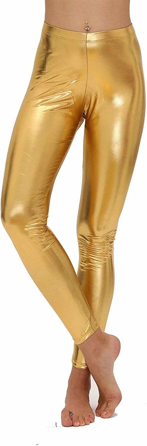 Loxdonz Women Wet Look Shiny Metallic Leggings Liquid Waist Stretch Pants