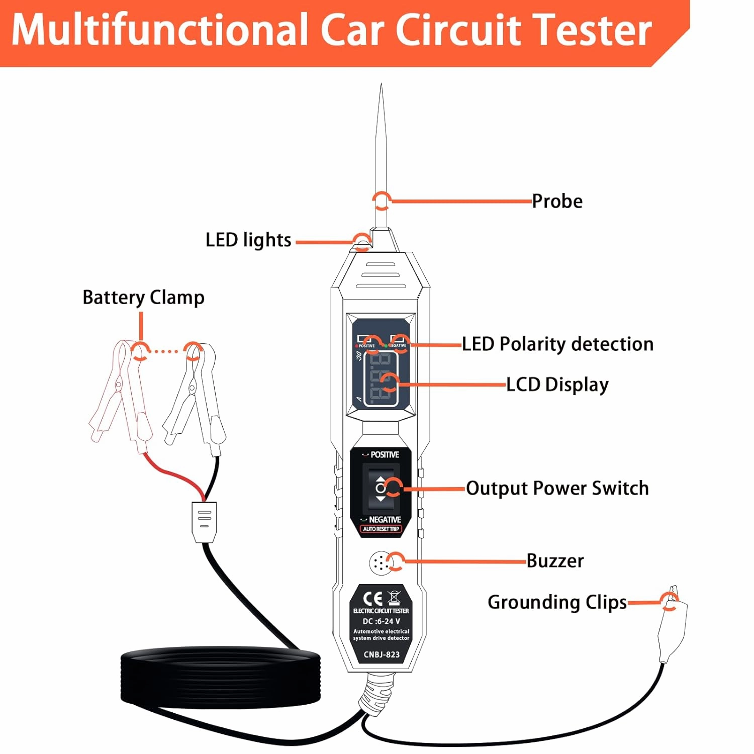 Lqito Multifunctional Car Circuit Tester Component Activation Electrical Tester 6-24V/3.5-36V AC/DC Car Power Tester Digital Display Short Circuit Finder for Continuity Testing