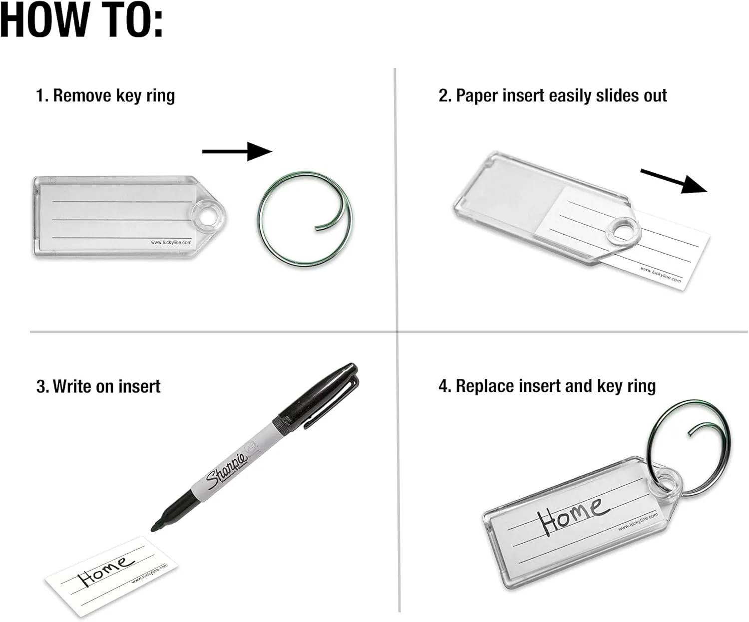 Lucky Line Key Tag with Tang Easy Key Ring, Clear, Box of 100 (1230010)