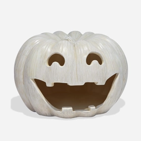 Luminara Jack-o'-Lantern Pumpkin Tealight Holder - Perfectly Pale 10"x6.75" - Halloween Dry Brush Resin Fall Home Autumn Harvest Festival Party Decor