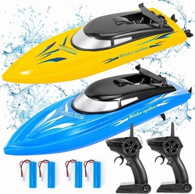 Lumiparty 2PACK RC Boat,Remote Control Boats for Kids and Adults,10km/H 2.4G High Speed Remote Control Boat,Fast RC Boats for Pools and Lakes with 4 Rechargeable Battery.(Blue Yellow)