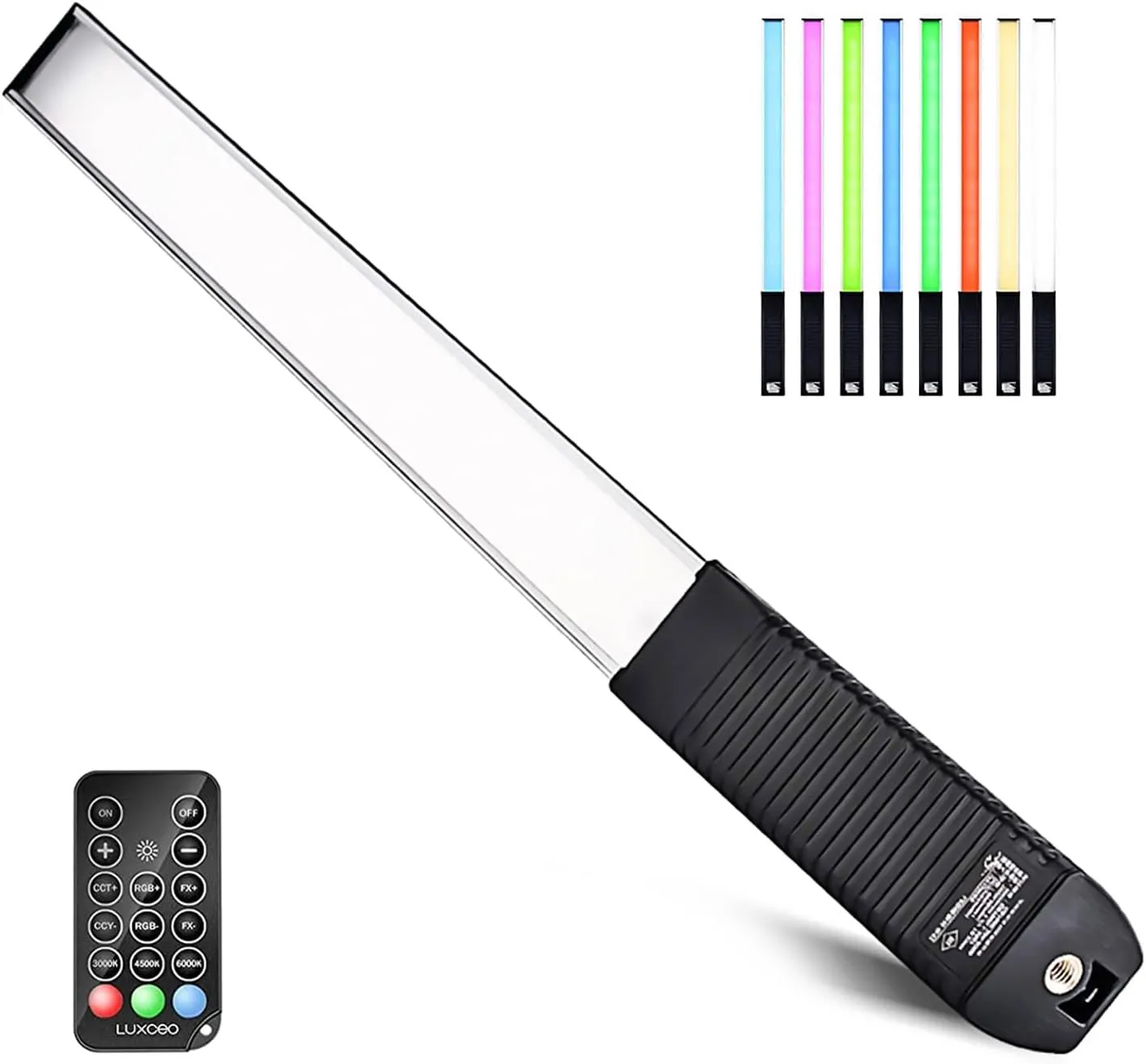 LUXCEO RGB LED Photography Lighting Portable Wand Handheld LED Video Light 1000 Lumens CRI 95  USB Rechargeable with Remote Control, Carry Bag, Adjustable Color Temperature 3000K-6000K and 36 Colors