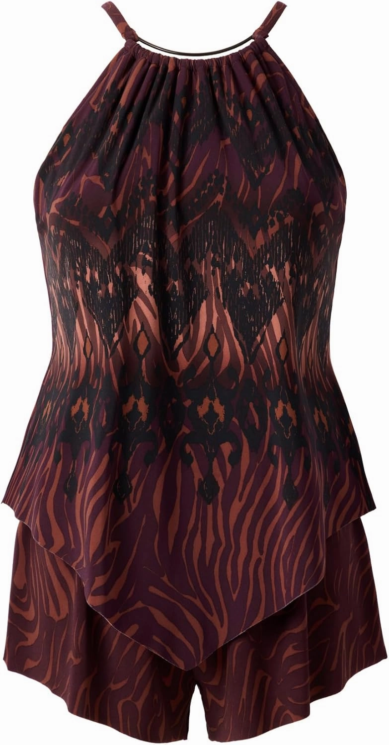 MagicSuit Women's Swimwear Goldie Underwire Romper One Piece Swimsuit, Brown/Multi, 08