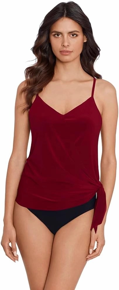 MagicSuit Women's Swimwear Solid Alex V-Neck Underwire Adjustable Strap Tankini Top, Merlot